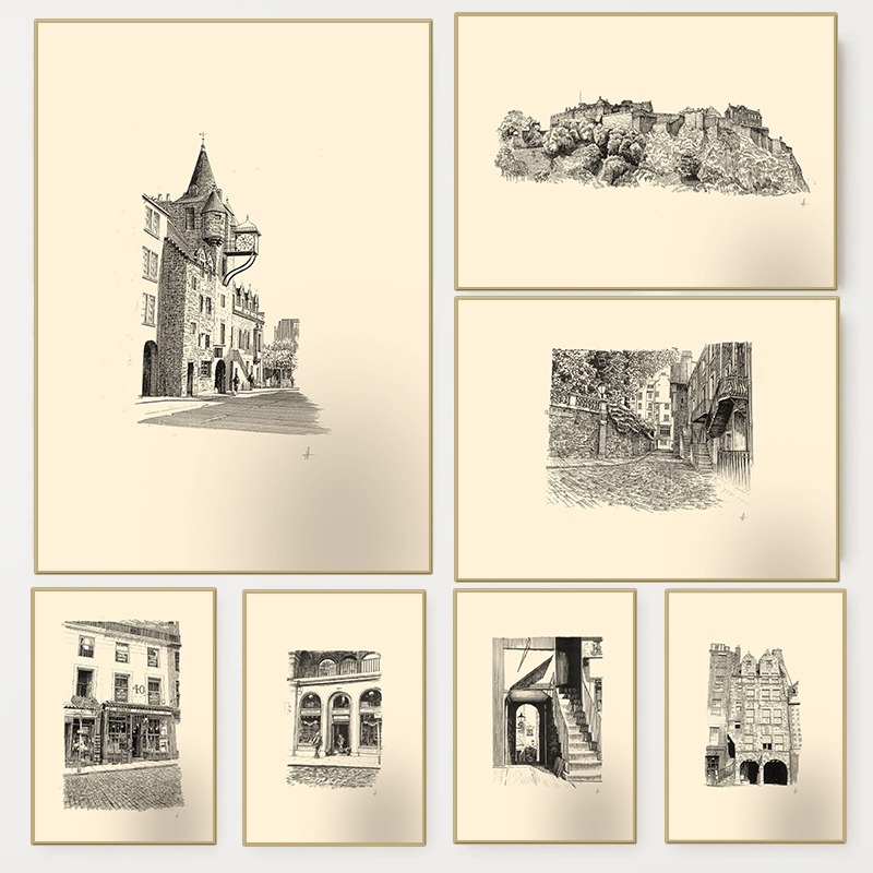Fountain Pen Ink - لوحة فنية جدارية قماشية بتصميم قلعة